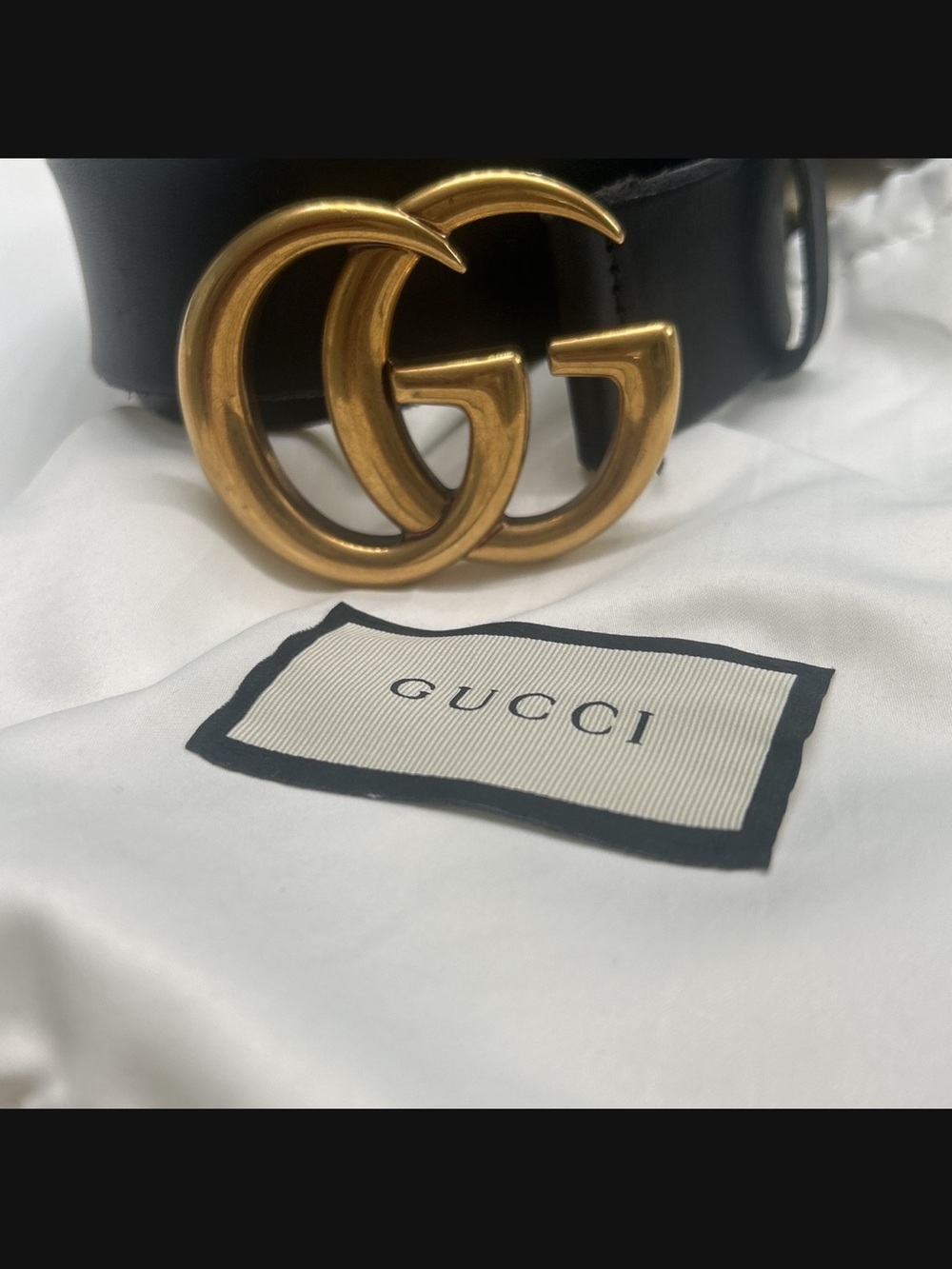 Gucci Black Leather Belt with Gold Hardware